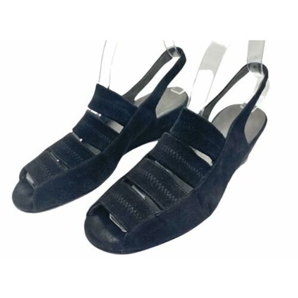 Stuart Weitzman Spando Suede Slingback Strappy Wedge Heels 7M EUC Orig $398 - Picture 1 of 6
